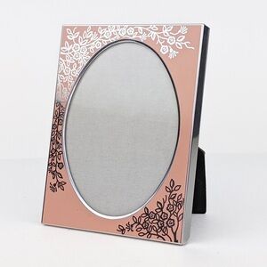 Vintage 90s Pink Floral Oval Metal Picture Frame